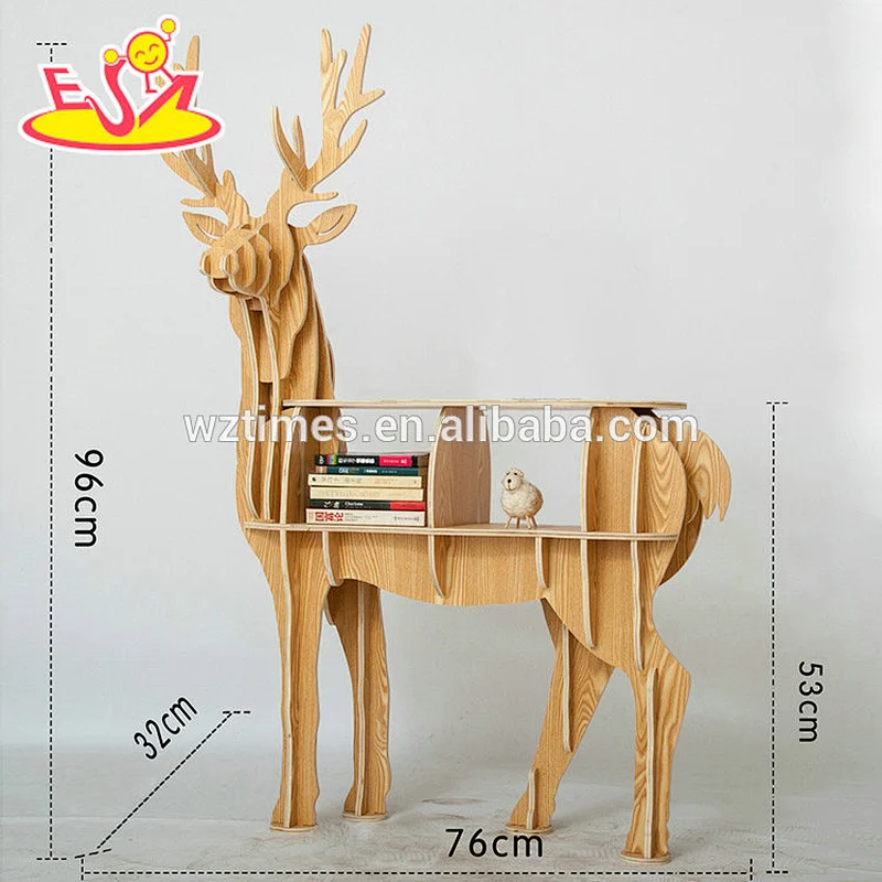 Wholesale beautiful wooden elk shaped bookshelf as decorative store for sale W08D069
