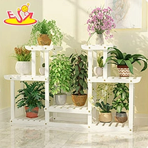 Custom white wooden movable outdoor plant shelves and racks W08H118C