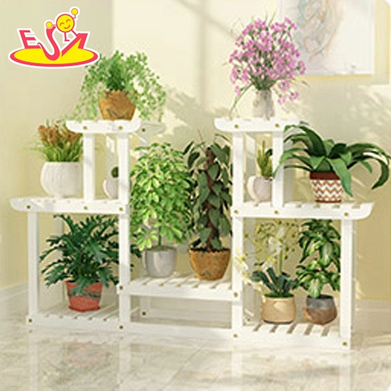 Custom white wooden movable outdoor plant shelves and racks W08H118C