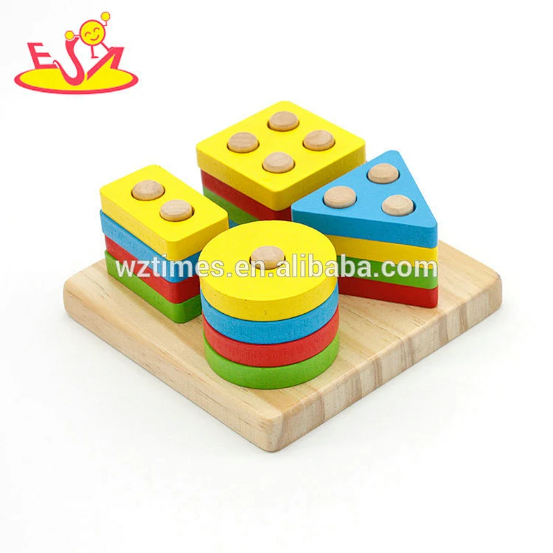 Preescolar al por mayor diferentes formas niños de madera apilamiento clásico juego W13D163