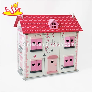 Großhandel 2 Schichten rosa themenorientiertes hölzernes Puppenhaus Spielzeug für Kinder W06A256