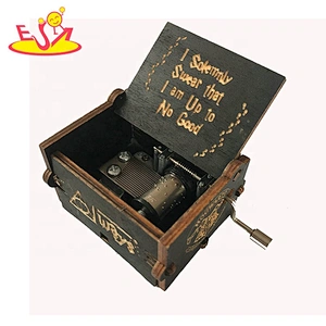 Antique carved wooden hand crank music box for kids W07B073