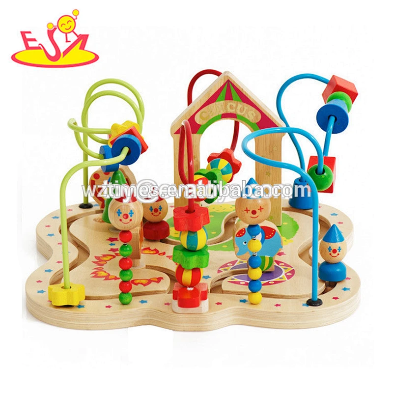 Wholesale wooden beads cube colorful wire labyrinth toy for kids WJ278242