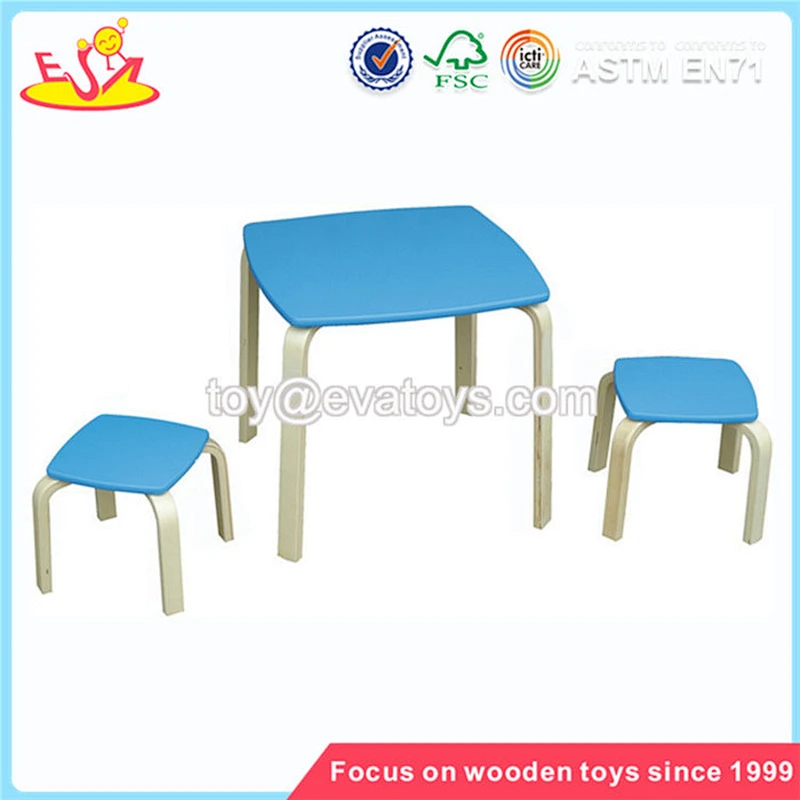 2018 Wholesale blue children wooden table chair set for household W08G098