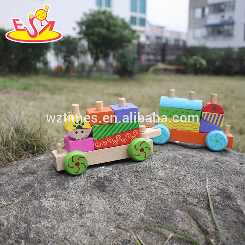 wholesale educational wooden kids train toy block set for sale W05C043
