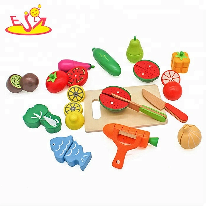 Colorful Wooden Pretend Play Kitchen Toys Cutting Fruit Vegetable Toys for Kids girls W10B224