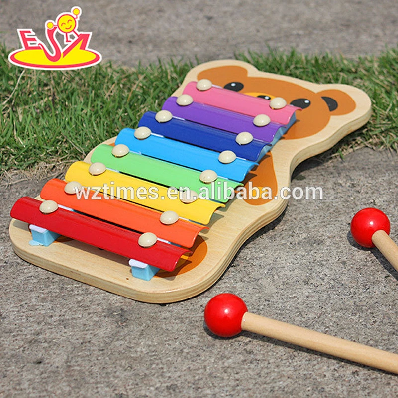 Wholesale colorful bear shape wooden xylophone sound toy 8 notes xylophone sound toy for baby W07C036