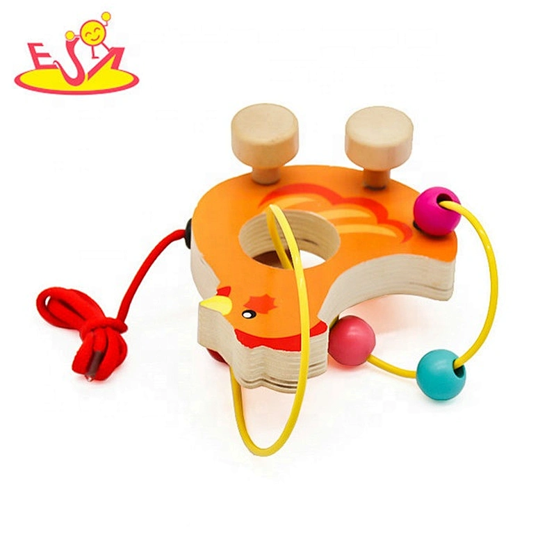 Wholesale fashion cock shaped pull string wooden small car toy for sale W05B162