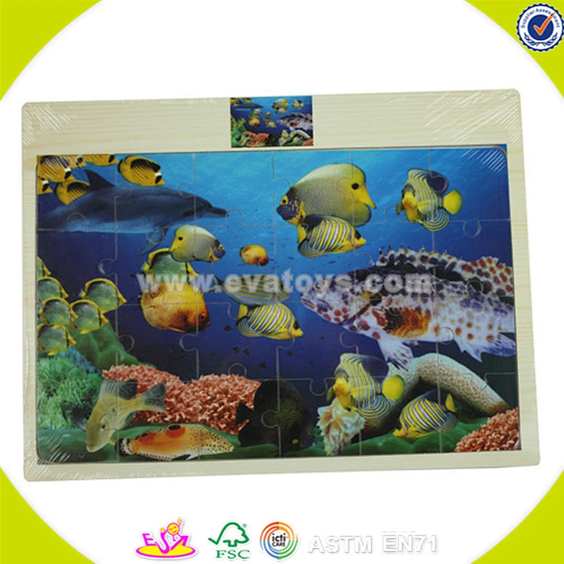 wholesale best wooden fish puzzle toy top sale wooden fish puzzle toy nice ocean world jigsaw W14C049