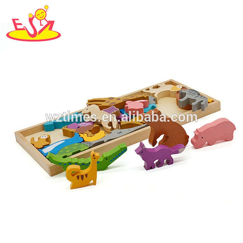Wholesale intellectual wooden toy 3d puzzle animal for 18 months old baby W14D056