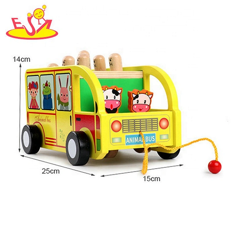 2019 New arrival educational small wooden animal bus toy for children W05C116