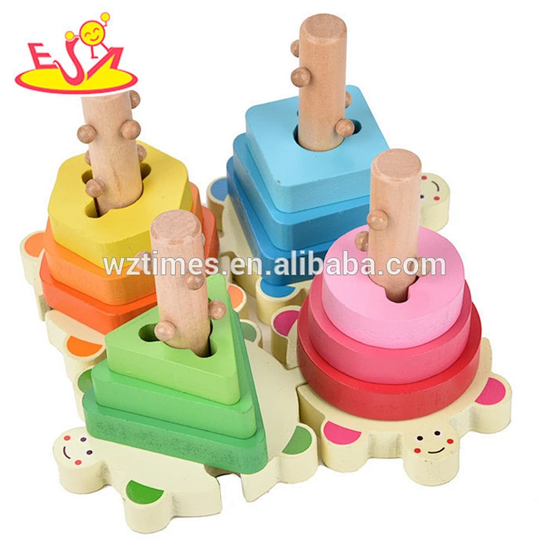 Buntes hölzernes geometrisches Großhandelsblockspiel für Kinder W13E064