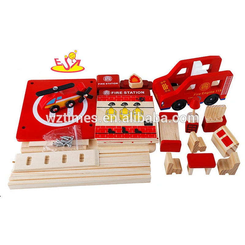 50% Discount kids wooden toy fire station for wholesale W04B030