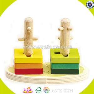 Wholesale children wooden stacking geometry blocks toy popular baby wooden stacking geometry blocks toy W13E010