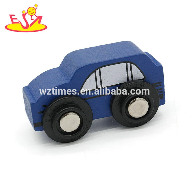 Customize kids wooden small toy cars compatible with all major toy train tracks W04C117