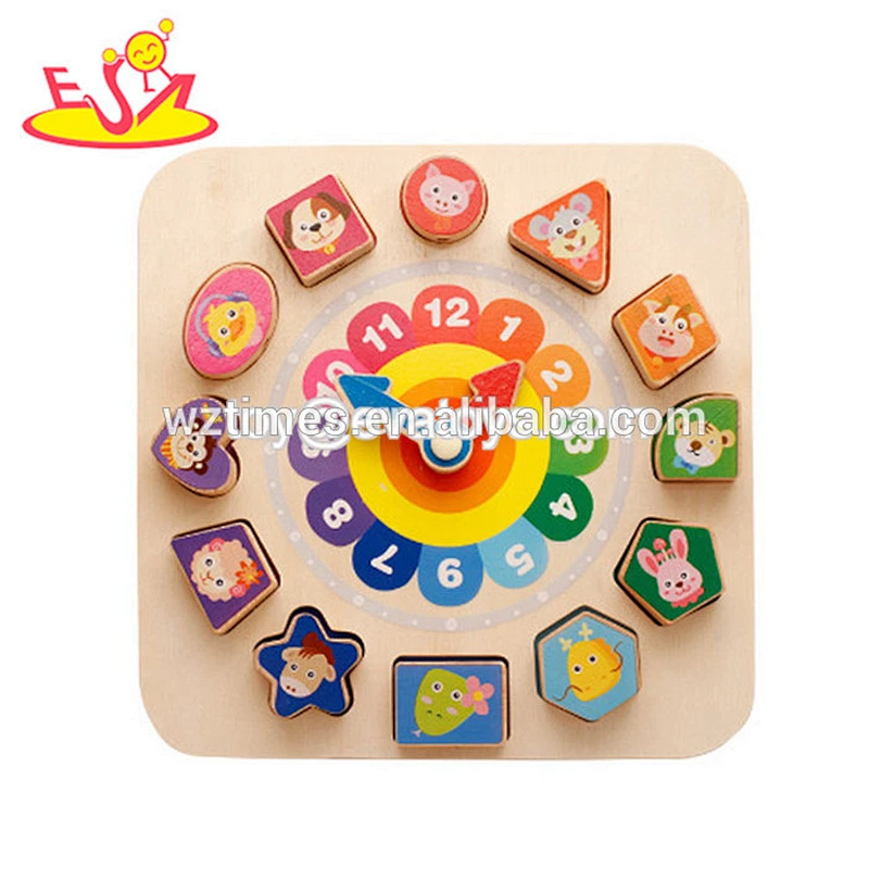 Neue heißeste pädagogische Uhr 3d Holzpuzzle für Kinder W14K020