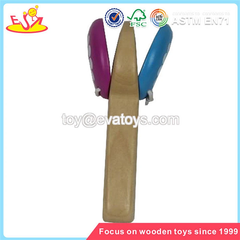 Wholesale new design preschool music toy wooden hand clapper W07I039