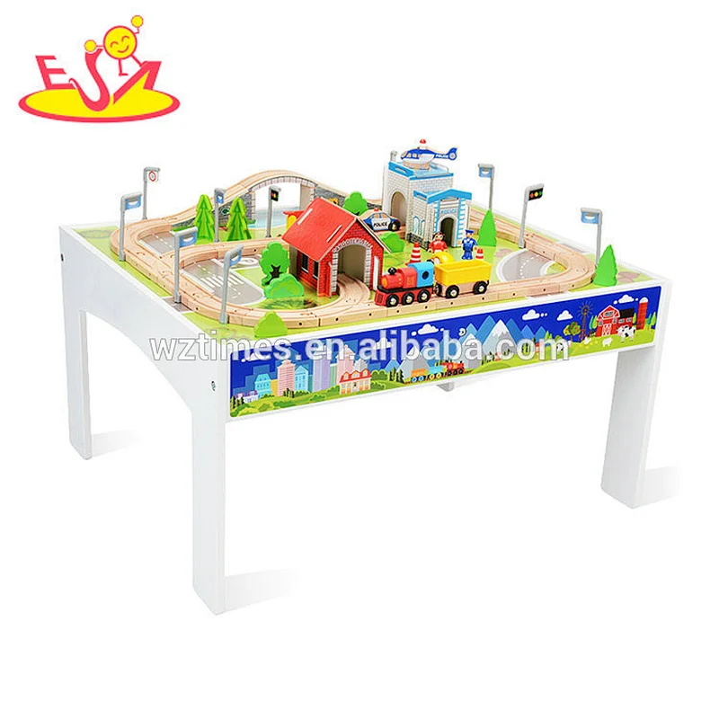 Wholesale 80 pcs hottest sale wooden train tracks set table toy for boys W04C084