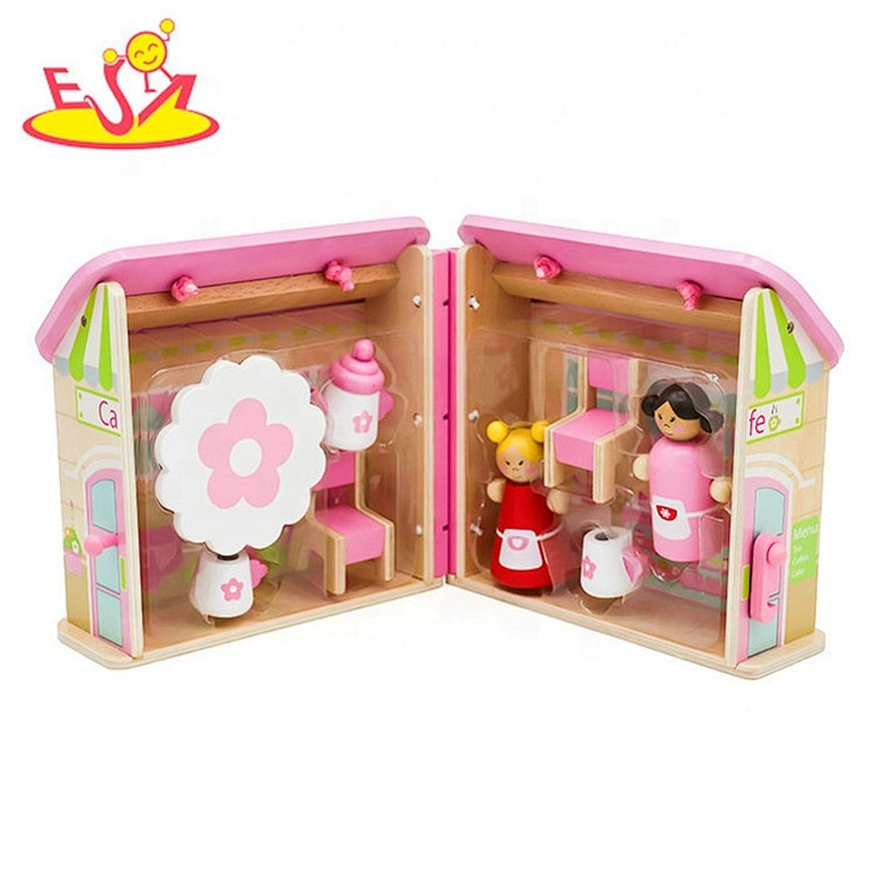 2018 Wholesale girls pink wooden toy doll house lovely children wooden toy doll house for pretend W06A171