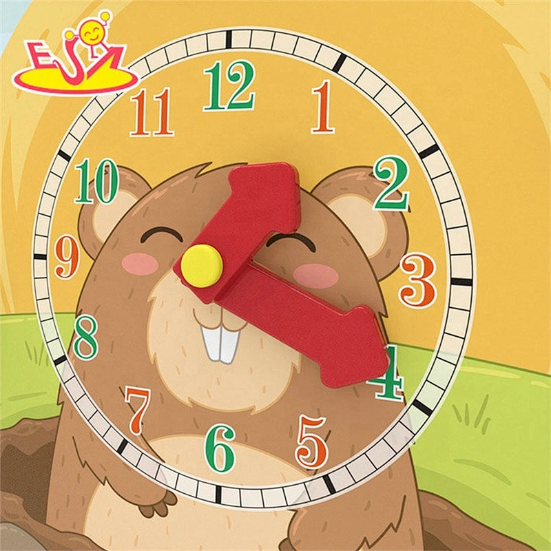 2019 New design baby wooden teaching time clock for education W09F017