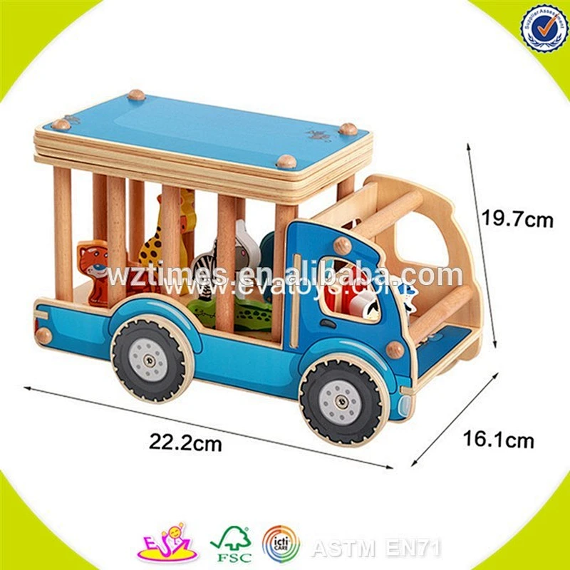 2017 wholesale kids wooden toy car transporter new design children wooden toy car transporter with 4 small cars W04A339