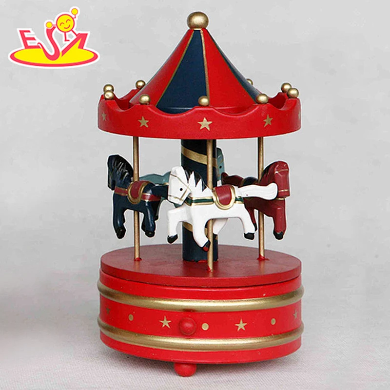 wholesale baby wooden toy carousel music box christmas gift kids wooden toy carousel music box W07B009C