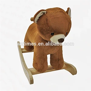 Wholesale cute indoor play toy wooden bear design plush rocking horse for baby W16D111