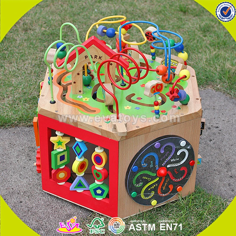 wholesale wooden multifunctional String Beads toy,lovely kid cubic bead toy,Educational cubic bead toy for baby W11B061