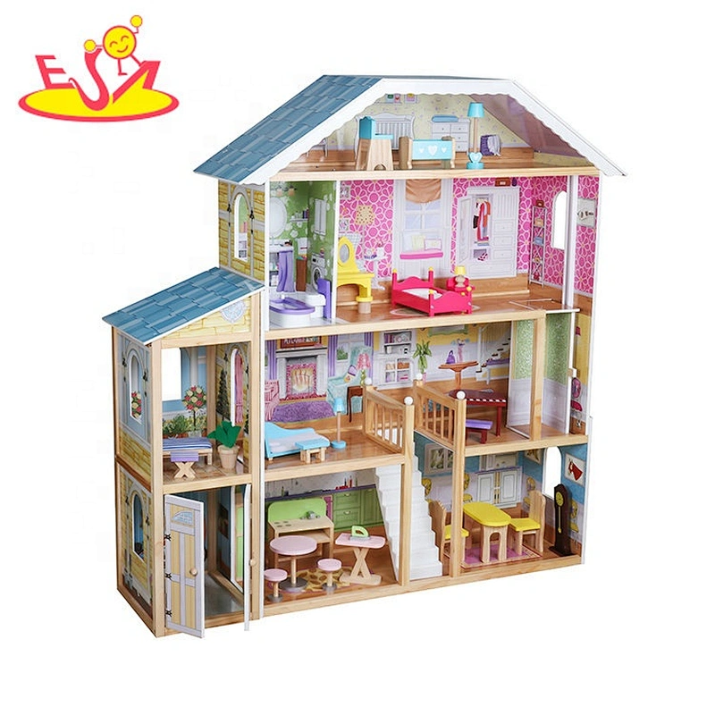 2019 On sale children wooden large dolls house for pretend W06A355C