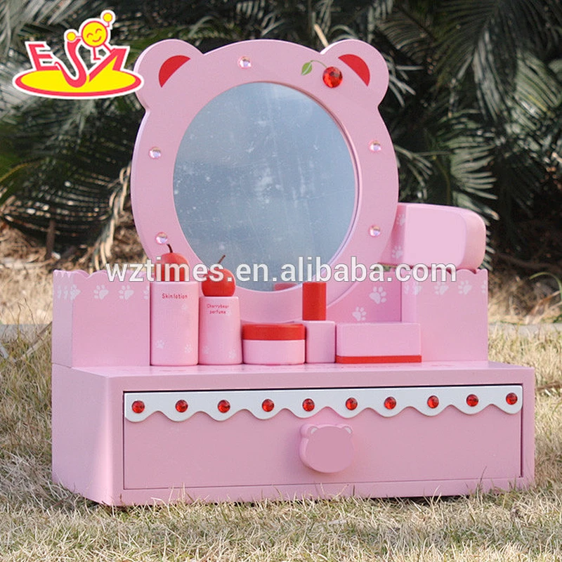 Wholesale girls toy dressing table wooden dress up games in pink W08H077