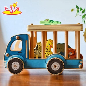 Top sale cartoon animals wooden truck toys for toddlers W04A335