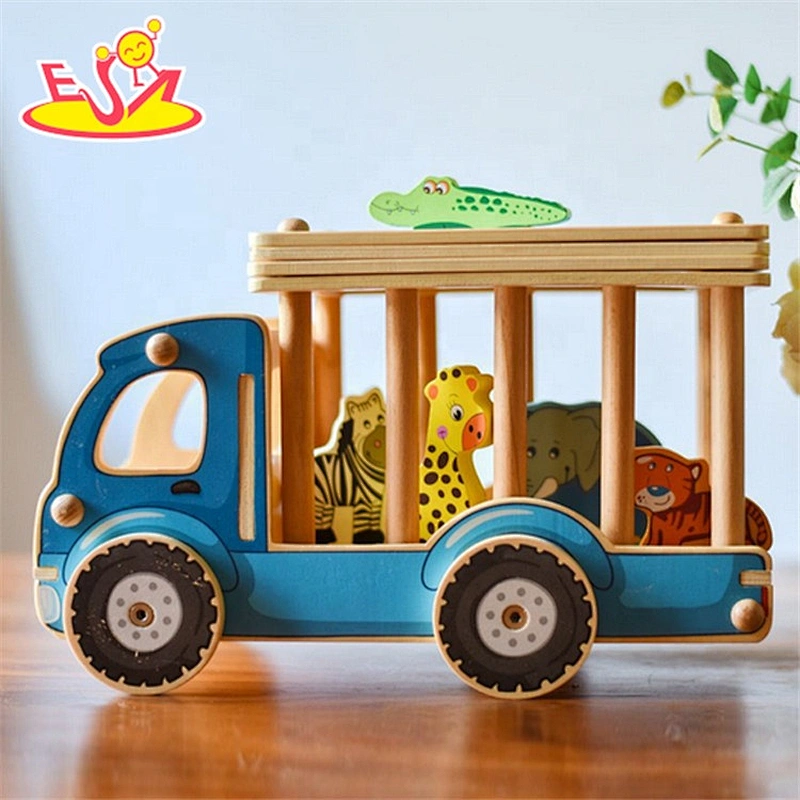 Top sale cartoon animals wooden truck toys for toddlers W04A335