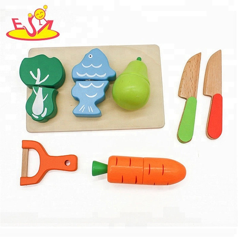 Colorful Wooden Pretend Play Kitchen Toys Cutting Fruit Vegetable Toys for Kids girls W10B224