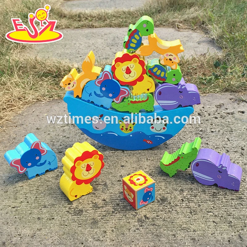 Wholesale funny stacking animal wooden balance toy for baby W11F047