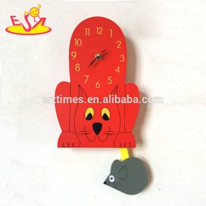 wholesale top fashion red wooden cat wall clock for sale W14K040