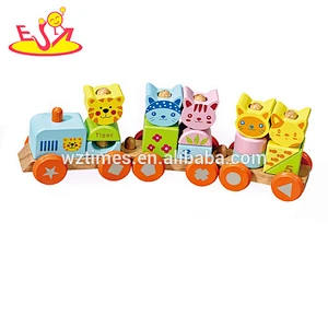 Wholesale educational wooden numbers train toy animals shape numbers train blocks toy W04A066