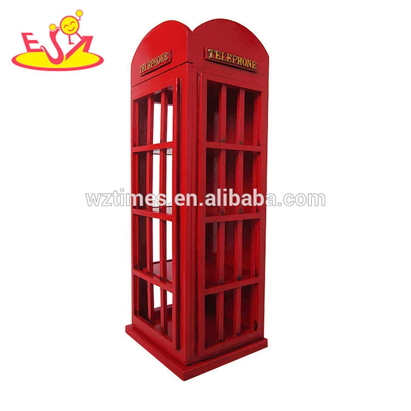 Wholesale high quality telephone booth shape red wooden wine cabinet W08C216