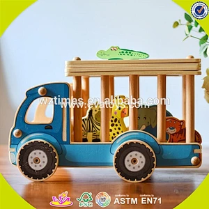 2017 wholesale kids wooden toy car transporter new design children wooden toy car transporter with 4 small cars W04A339