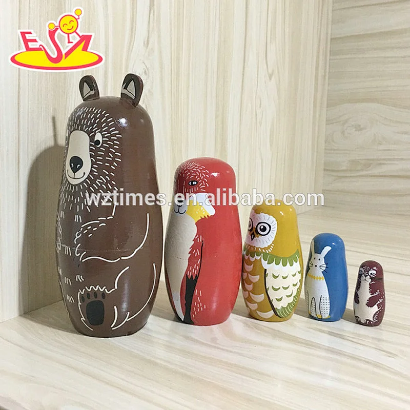 2018 Wholesale diy matryoshkas 5 pcs wooden animal russian doll for kids W06D104