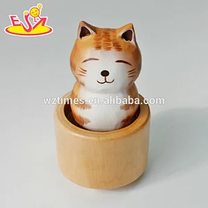 Wholesale promotional cute table top wooden cat music box as gift for kids W07B059
