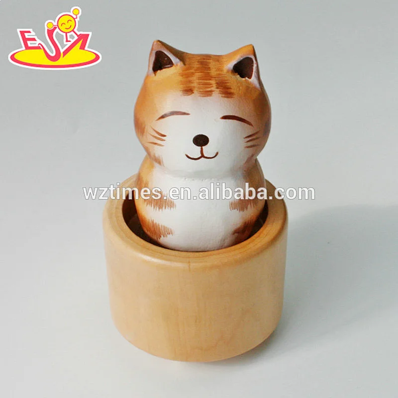 Wholesale promotional cute table top wooden cat music box as gift for kids W07B059