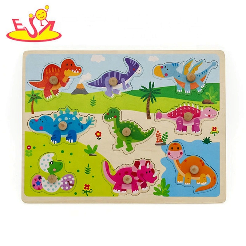 2019 New design children educational wooden dinosaur puzzle with knob W14M155