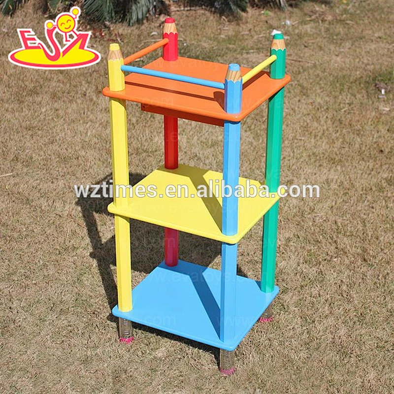 Wholesale top quality pencil style baby wooden 3 layer shelf with a drawer W08C059
