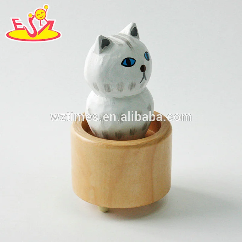 Wholesale top fashion wooden cat shaped music box as gift for children W07B058