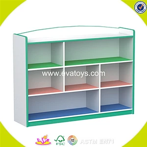 Wholesale simple style wooden Storage rack delicate wooden bin organizer toy storage rack with 12pcs plastic bins W08C039