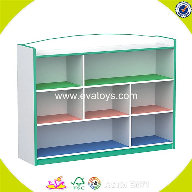 Wholesale simple style wooden Storage rack delicate wooden bin organizer toy storage rack with 12pcs plastic bins W08C039