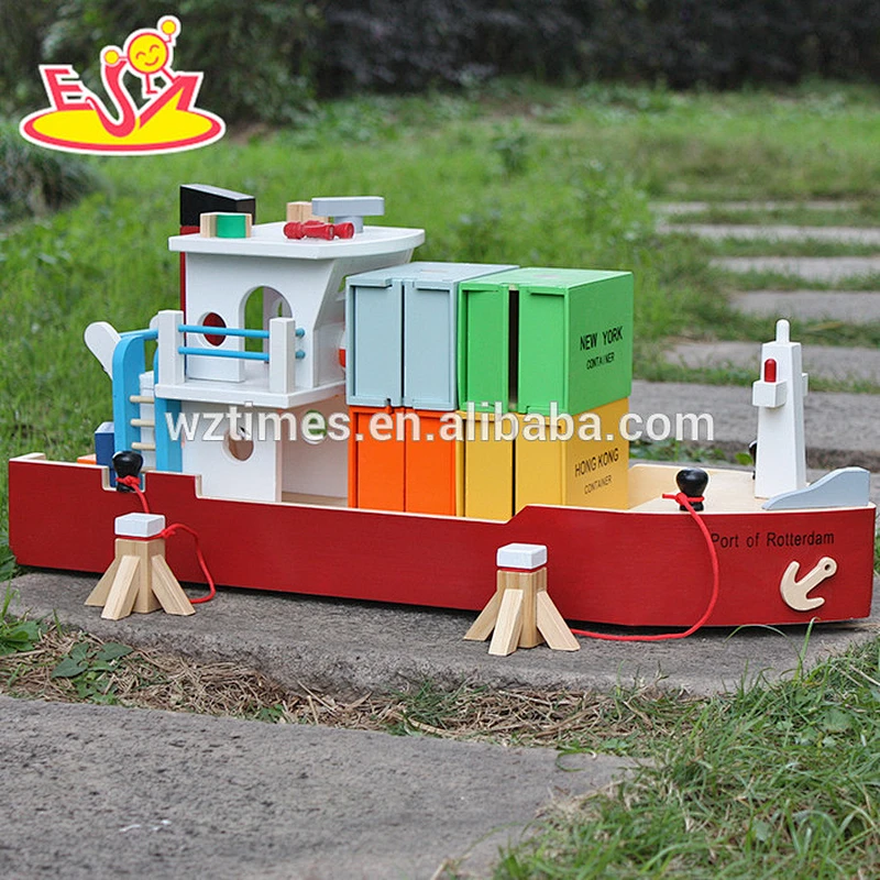 New design funny wooden cargo ship toy for kids W04F006