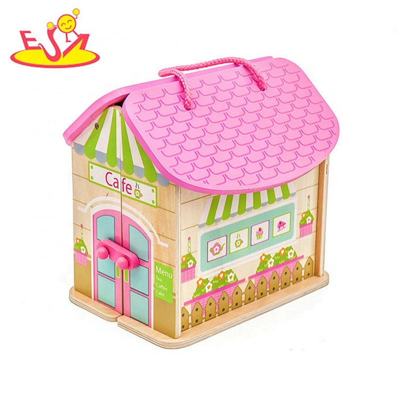 2018 New design pink wooden doll playhouse for pretend play W06A356