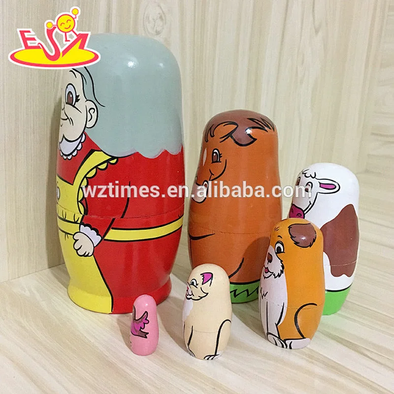 2018 Wholesale modern model toys 5 pcs wooden russian nesting dolls for child W06D102