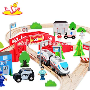 Wholesale high quality 50pcs wooden Railway train set for boys W04C077